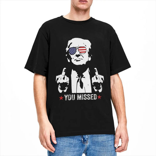 Men Women 2024 Assassination Shooting Trump You Missed Graphic T Shirt Merch Casual Cotton Trump Rally Shot T Shirts Tee Clothes